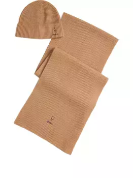 Комплект из шапки бини и шарфа в рубчик POLO RALPH LAUREN, коричневый