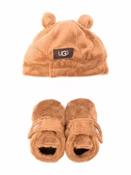 Комплект из шапки и ботинок из искусственного меха UGG Kids, коричневый