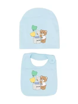 Комплект из шапки и нагрудника с принтом Teddy Bear Moschino Kids, синий