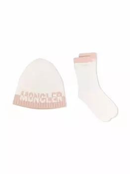 Комплект из шапки и носков в рубчик Moncler Enfant, белый