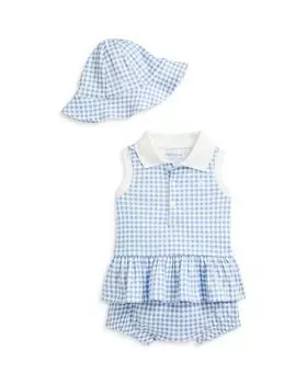 Комплект из шапочки, рубашки поло и шаровар из хлопка в клетку для девочек - для малышей Ralph Lauren, синий