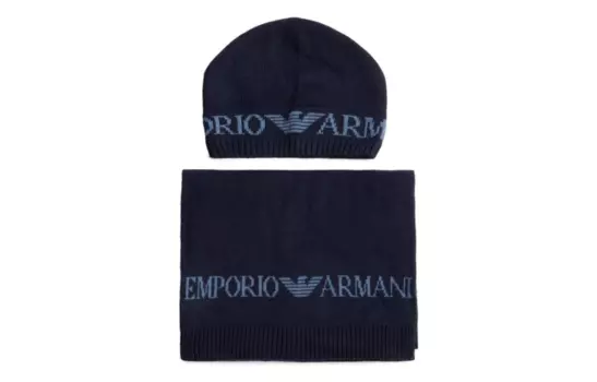 Комплект из шарфа и шапки с жаккардовым принтом и логотипом EMPORIO ARMANI