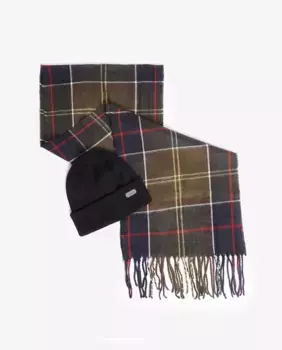 Комплект из шерстяного шарфа и перчаток из ткани тартан Barbour, зеленый