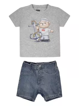 Комплект из шорт и футболки с принтом Тедди Levi's Kids, серый