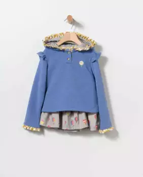 Комплект из синей толстовки с капюшоном и юбки с принтом для девочки Coco Acqua