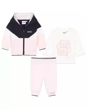 Комплект из спортивного костюма и футболки с капюшоном для девочки BOSS Kidswear, розовый