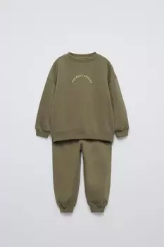 Комплект из спортивных брюк и толстовке с флокированным текстом ZARA, хаки