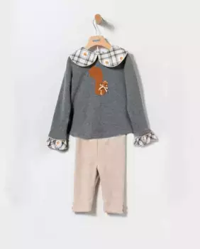 Комплект из свитера и леггинсов с изображением белки для девочки Coco Acqua, серый