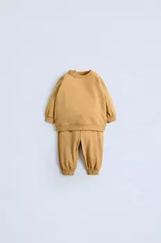 Комплект из свитшота и брюк jogger ZARA, охра