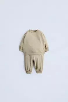 Комплект из свитшота и брюк jogger ZARA, средне-зеленый