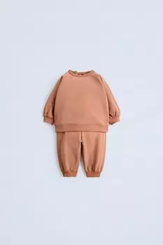 Комплект из свитшота и брюк jogger ZARA, цвет brick