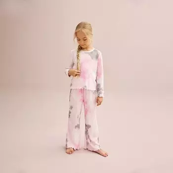 Комплект из теплого вафельного пижамного топа с длинными рукавами и широких пижамных штанов для девочек 4–12 лет Cuddl Duds, цвет Tie Dye