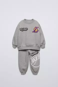 Комплект из толстовки и брошюрок Los angeles lakers nba ZARA, серый мергель