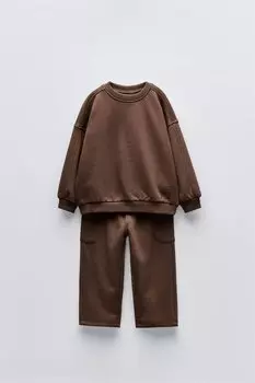 Комплект из толстовки и брюк для бега трусцой ZARA, коричневый