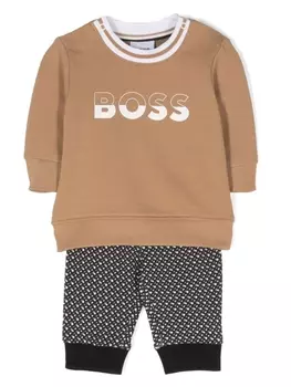 Комплект из толстовки и брюк с логотипом BOSS Kidswear, бежевый