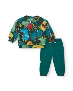 Комплект из толстовки и джоггеров с принтом динозавров для мальчика Tuc tuc, зеленый