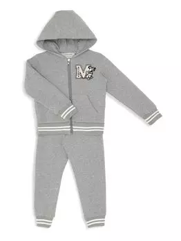Комплект из толстовки и спортивных штанов Little Boy's & Boy's с нашивкой-логотипом Moncler, серый