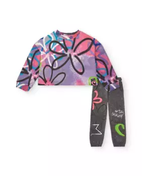Комплект из толстовки с цветочным принтом и брюк-джоггеров для девочек Tuc tuc, мультиколор