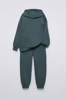 Комплект из толстовки с капюшоном и брюк jogger ZARA, синий/серый