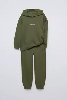 Комплект из толстовки с капюшоном и брюк-джоггеров с вышитым текстом ZARA, светлый хаки