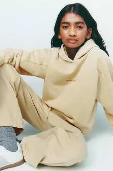 Комплект из толстовки с капюшоном и широких брюк ZARA, ваниль