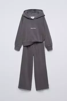 Комплект из толстовки с капюшоном и широких брюк ZARA, антрацитово-серый
