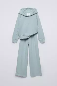 Комплект из толстовки с капюшоном и широких брюк ZARA, пастельно-голубой