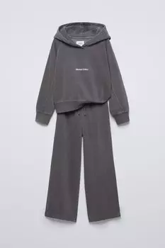 Комплект из толстовки с капюшоном и широких брюк ZARA, антрацитово-серый