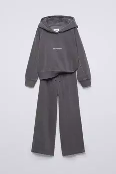 Комплект из толстовки с капюшоном и широких брюк ZARA, антрацитово-серый
