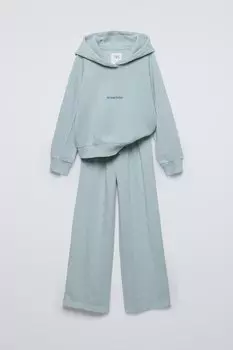 Комплект из толстовки с капюшоном и широких брюк ZARA, пастельно-голубой