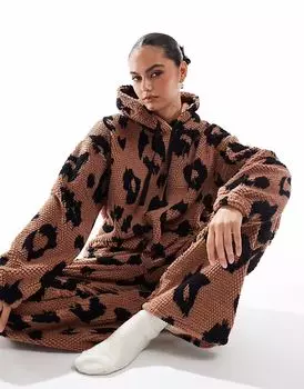 Комплект из толстовки с принтом в виде сот и джоггеров ASOS DESIGN для дома с леопардовым принтом