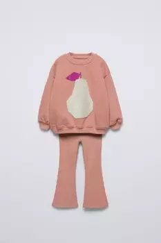 Комплект из толстовки в рубчик и леггинсов-клеш ZARA, цвет clay