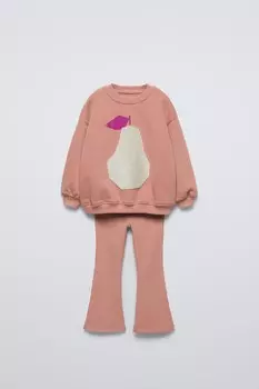 Комплект из толстовки в рубчик и леггинсов-клеш ZARA, цвет clay