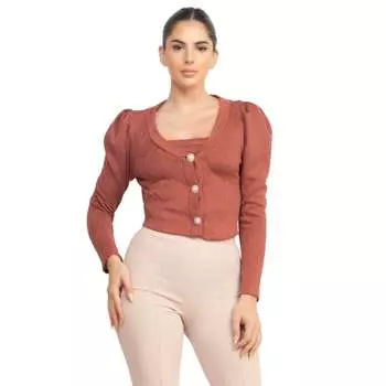 Комплект из топа и блейзера с геометрическим узором и рукавами-фонариками FASHNZFAB, цвет smokey mauve