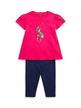 Комплект из топа и леггинсов с вышивкой Polo Baby Ralph Lauren, розовый/темно-синий ньюпорт