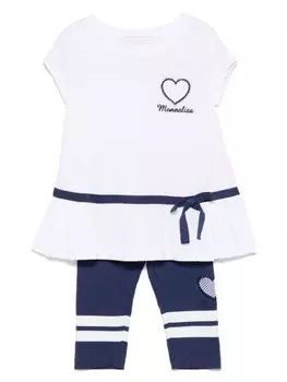 Комплект из топа и легинсов с вышитым логотипом Monnalisa, синий