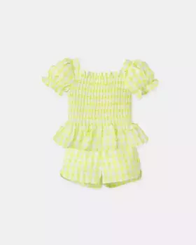 Комплект из топа и шорт для малышки с клетчатым принтом Tutto Piccolo, зеленый