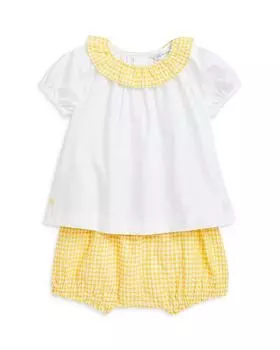 Комплект из топа и шорт в полоску в клетку для девочек - Baby Ralph Lauren, желтый