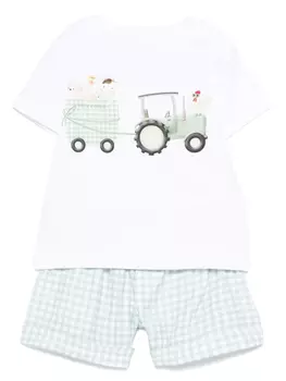 Комплект из топа и шортов-бермудов в клетку гингем Monnalisa, зеленый