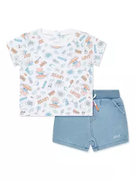 Комплект из топа и шортов с кулиской и логотипом Levi's Kids, синий