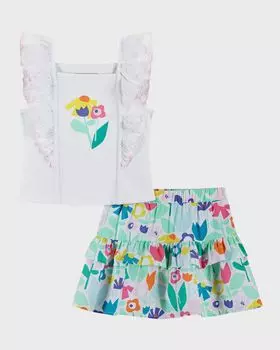 Комплект из топа и юбки с цветочным принтом для девочек, размеры 2–6X Andy & Evan, цвет White Floral