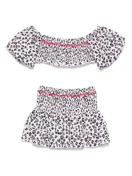 Комплект из топа и юбки с леопардовым принтом Monnalisa, белый