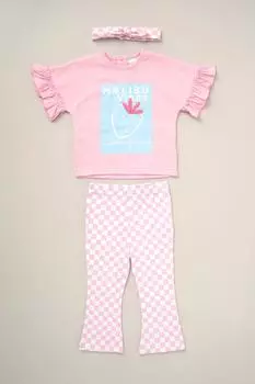 Комплект из топа из трех предметов Malibu Vibes, расклешенных леггинсов и повязки на голову Lily and Jack, розовый
