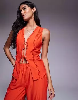 Комплект из топа Missyempire с оборкой и завязкой спереди, оранжевый.