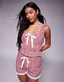 Комплект из топа на бретельках в клетку River Island и короткой домашней одежды красного цвета
