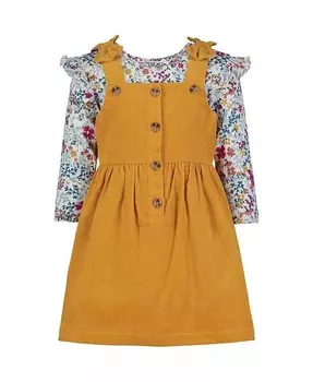 Комплект из топа с цветочной отделкой для маленьких девочек и расклешенного джемпера на пуговицах в рубчик Blueberi Boulevard, желтый