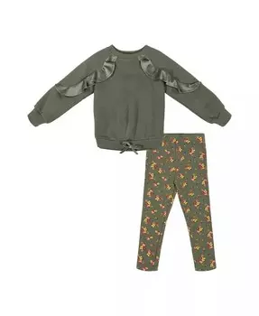 Комплект из топа с длинными рукавами и леггинсов для маленьких девочек Blueberi Boulevard, зеленый