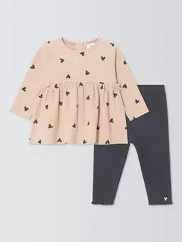 Комплект из топа с длинными рукавами и леггинсов с принтом детское сердечко John Lewis, разноцветный