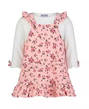 Комплект из топа с манжетами и рюшами в рубчик для маленьких девочек и джемпера трапециевидного силуэта с цветочным принтом Blueberi Boulevard, розовый