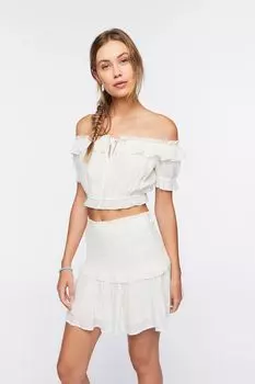 Комплект из топа с открытыми плечами и мини-юбки Forever 21, белый